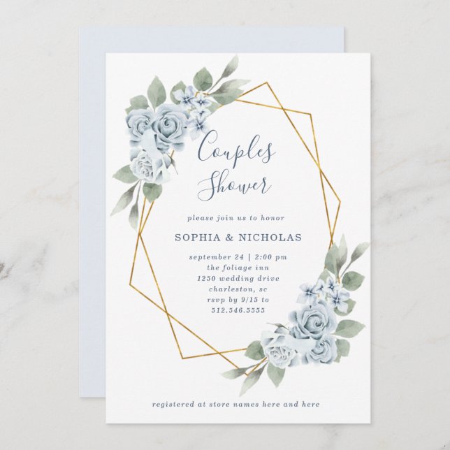 Dusty Blue Floral and Eucalyptus | Couples Shower Invitation (Front/Back)