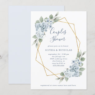 Dusty Blue Floral and Eucalyptus   Couples Shower Invitation