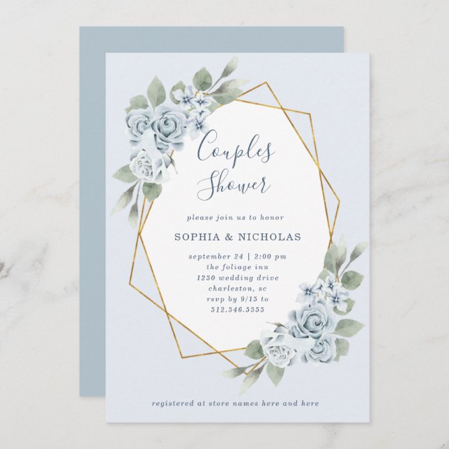 Dusty Blue Floral and Eucalyptus | Couples Shower Invitation (Front/Back)