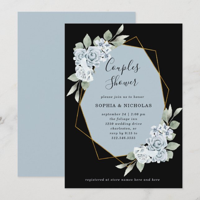 Dusty Blue Floral and Eucalyptus | Couples Shower Invitation (Front/Back)