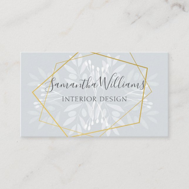 Dusty blue floral and geometric  business card (Front)