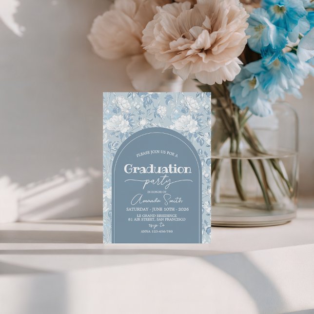 Dusty Blue Floral Arch Graduation Invite (Creator Uploaded)