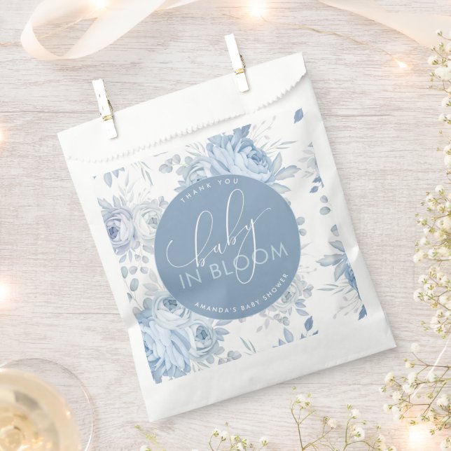 Dusty Blue Floral Baby in Bloom Baby Shower Favour Bags (Clipped)