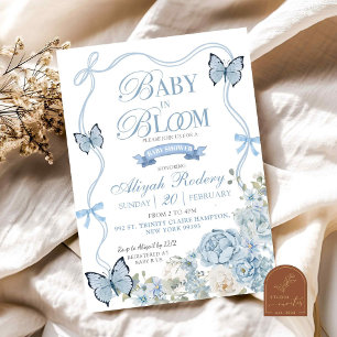 Dusty Blue Floral Baby in Bloom Baby Shower Invitation