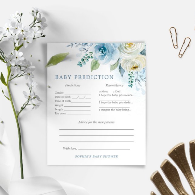 Dusty Blue Floral Baby Predictions & Advice Game (Creator Uploaded)