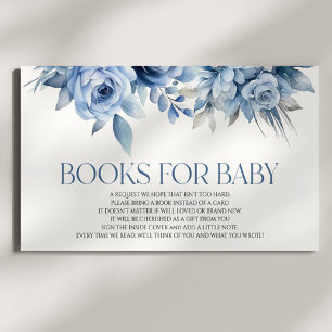 Dusty Blue Floral Baby Shower Books For Baby Enclosure Card
