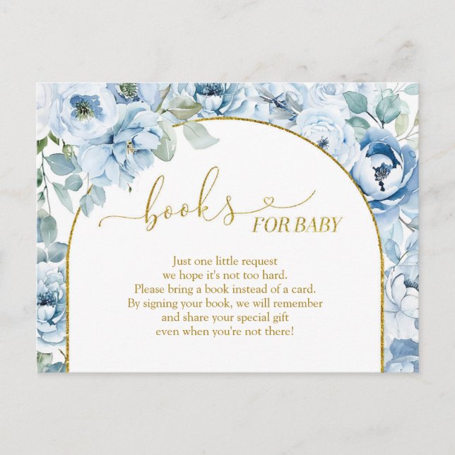 Dusty Blue Floral Baby Shower Books for Baby Invitation Postcard (Front)