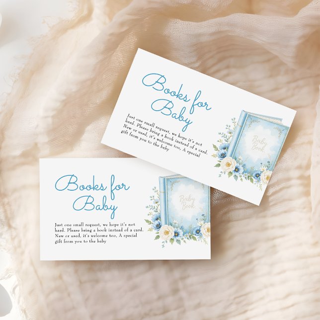 Dusty Blue Floral Baby Shower Books Request Enclosure Card (Creator Uploaded)