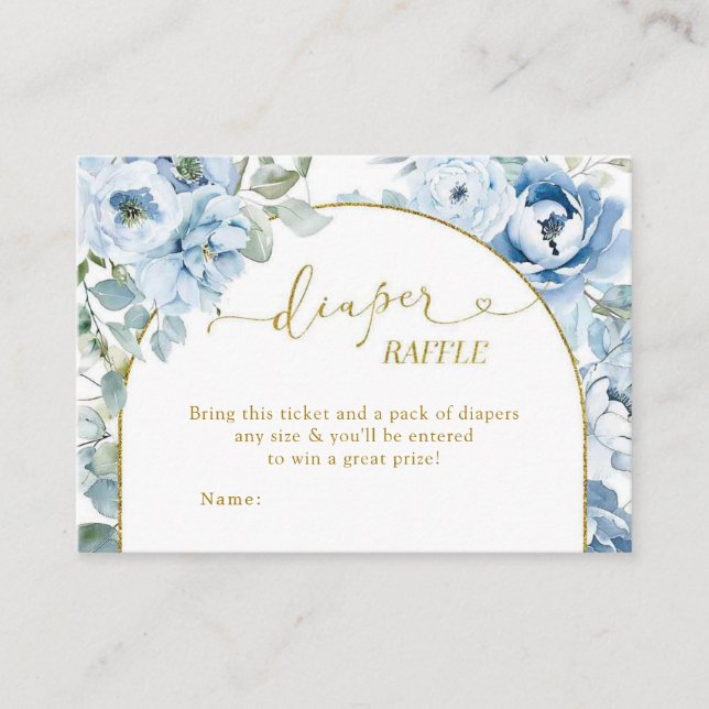 Dusty Blue Floral Baby Shower Diaper Raffle Enclosure Card (Front)