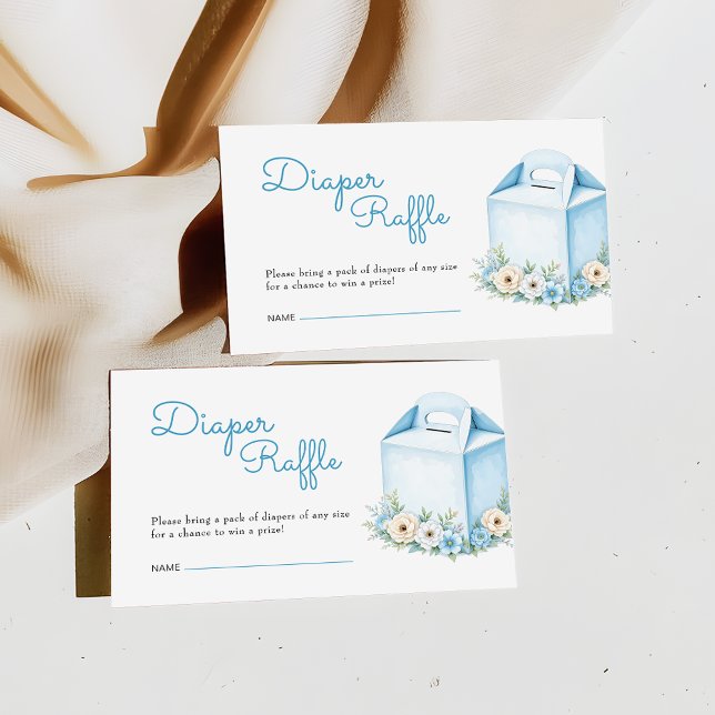 Dusty Blue Floral Baby Shower Diaper Raffle Ticket Enclosure Card (Creator Uploaded)