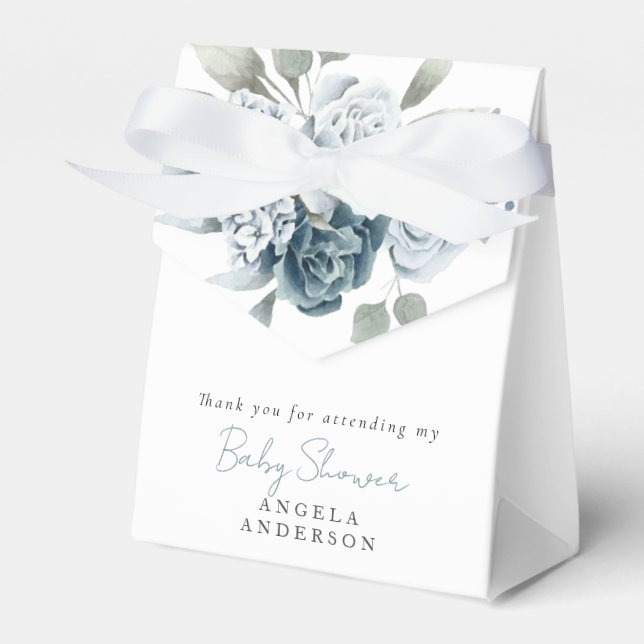  Dusty Blue Floral Baby Shower Favour Box (Front Side)