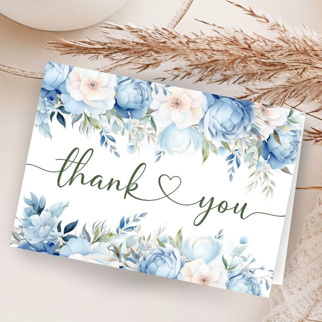 Dusty Blue Floral Baby Shower Folded Thank You  Card (Creator Uploaded)