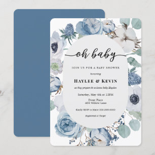 Dusty Blue Floral = Baby Shower Invitation
