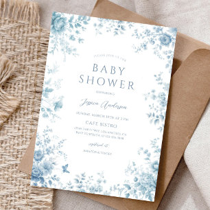 Dusty Blue Floral Baby Shower Invitation