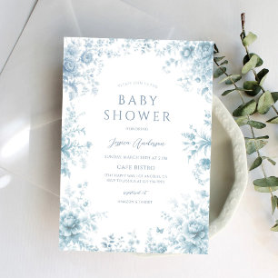 Dusty Blue Floral Baby Shower Invitation