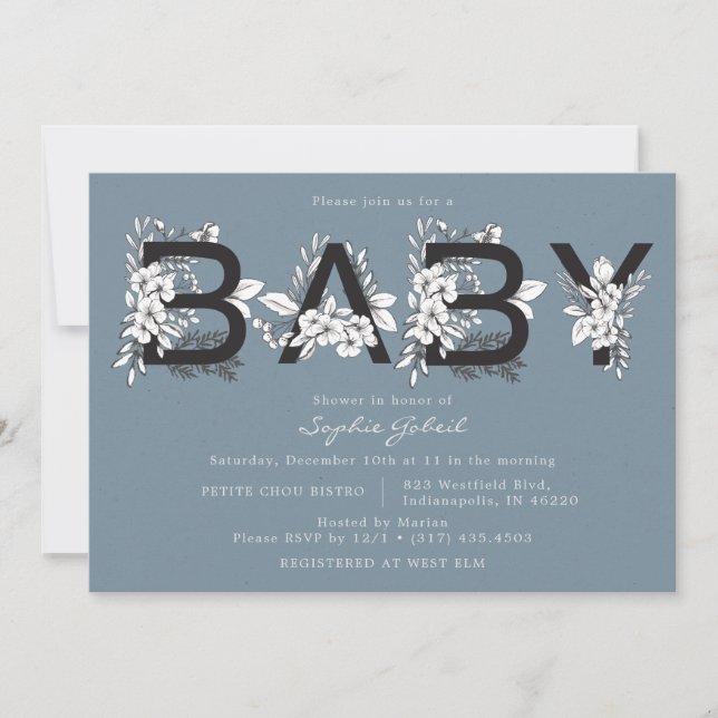 Dusty Blue Floral Baby Shower Invitation (Front)