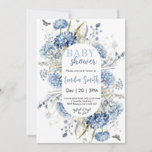 Dusty Blue Floral Baby shower Invitation