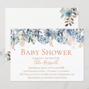 Dusty Blue Floral Baby Shower Invitation