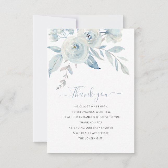 dusty blue floral baby shower thank you card (Front)