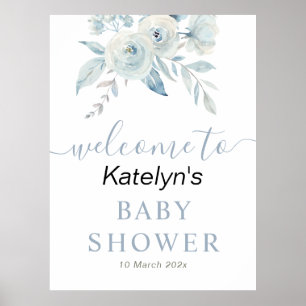dusty blue floral baby shower welcome sign