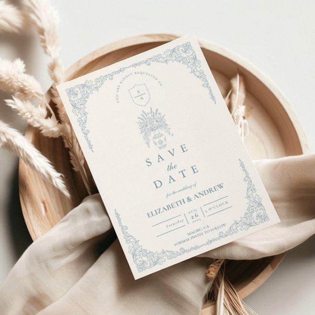 Dusty Blue Floral Baroque Wedding Save The Date (Creator Uploaded)