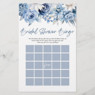 Dusty Blue Floral Bingo Bridal Shower Game Stationery