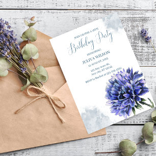 Dusty Blue Floral Birthday Party Invitation