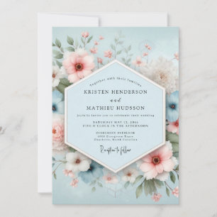 Dusty Blue Floral Bliss Wedding Invitation
