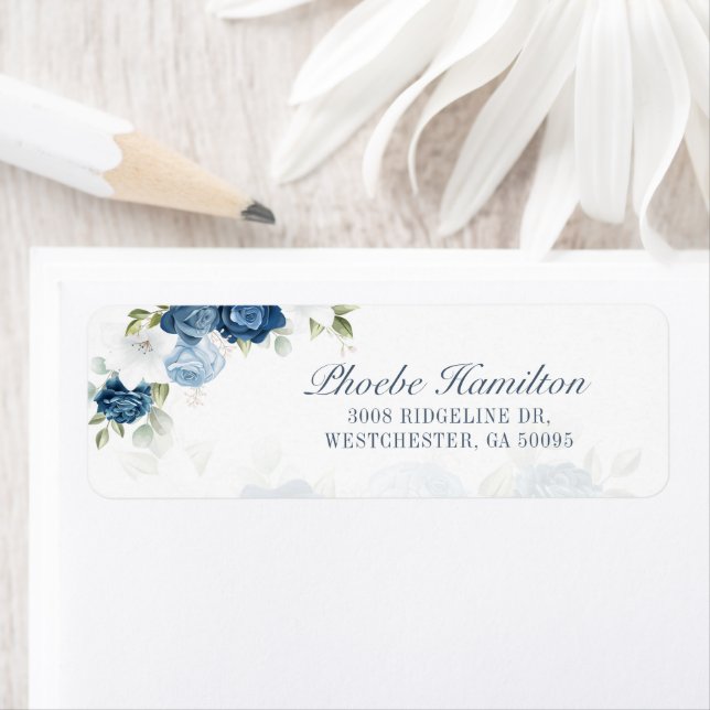 Dusty Blue Floral Bloom Eucalyptus Return Address (Insitu)