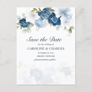 Dusty Blue Floral Bloom Eucalyptus Save the Date Announcement Postcard