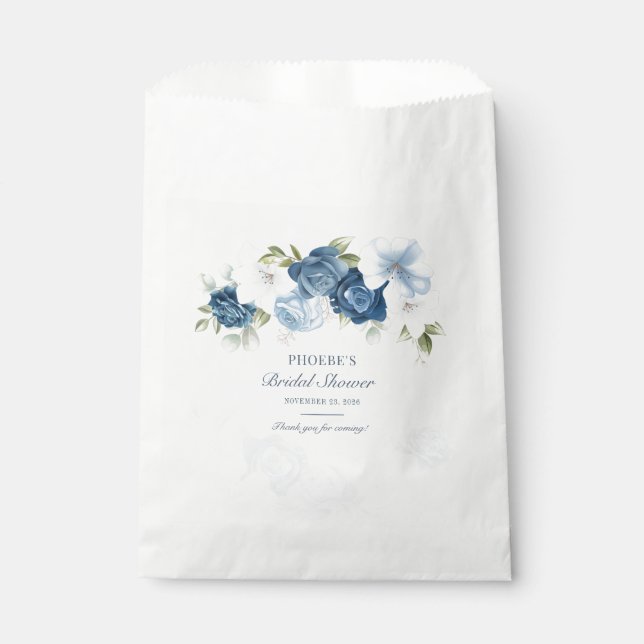 Dusty Blue Floral Bloom Eucalyptus Succulent Favour Bags (Front)