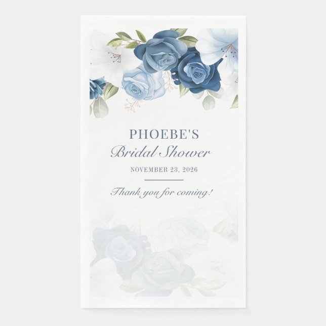 Dusty Blue Floral Bloom Eucalyptus Succulent Napkin (Front)