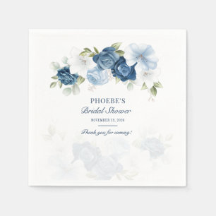 Dusty Blue Floral Bloom Eucalyptus Succulent Paper Napkin