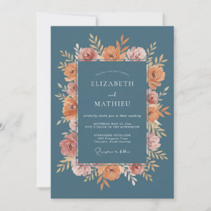Dusty Blue Floral Bloom Wedding Invitation