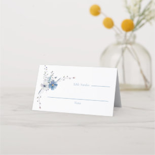 Dusty Blue Floral Bloom  Wedding Place Card