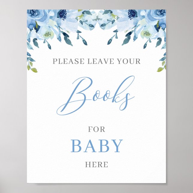 Dusty Blue Floral Boho books for baby sign (Front)