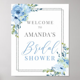 Dusty blue floral boho bridal shower welcome sign