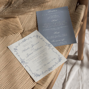 Dusty Blue Floral Boho Herbal All In One Wedding Invitation