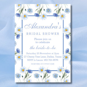 Dusty Blue Floral Boho Spring Bridal Shower Invitation