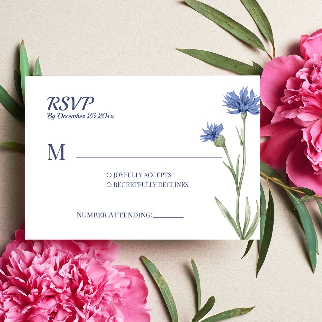 Dusty Blue Floral Bold Stylish QR Code RSVP card (Creator Uploaded)