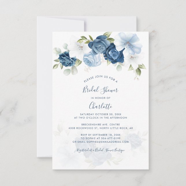 Dusty Blue Floral Botanical Bridal Shower Card (Front)