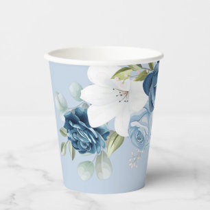 Dusty Blue Floral Botanical Bridal Shower Paper Cups