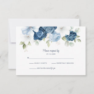Dusty Blue Floral Botanical Foliage RSVP Card