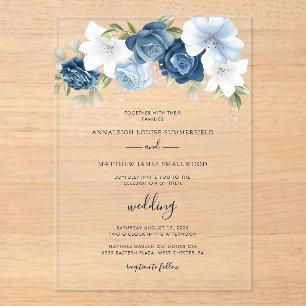 Dusty Blue Floral Botanical Wedding Acrylic Invitations