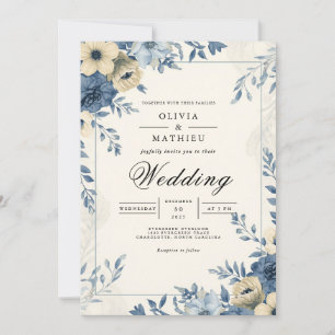 Dusty Blue Floral Botanical Wedding Invitation
