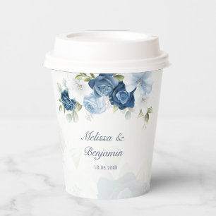 Dusty Blue Floral Botanical Wedding Paper Cups