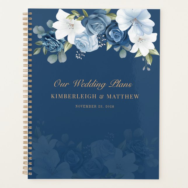 Dusty Blue Floral Botanical Wedding Planner (Front)