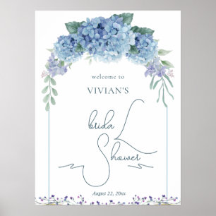 Dusty Blue Floral Bouquet Bridal Shower Welcome Poster