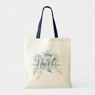 Dusty Blue Floral Bouquet Personalised Tote Bag