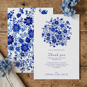 Dusty Blue Floral Bouquet Wedding Thank You card